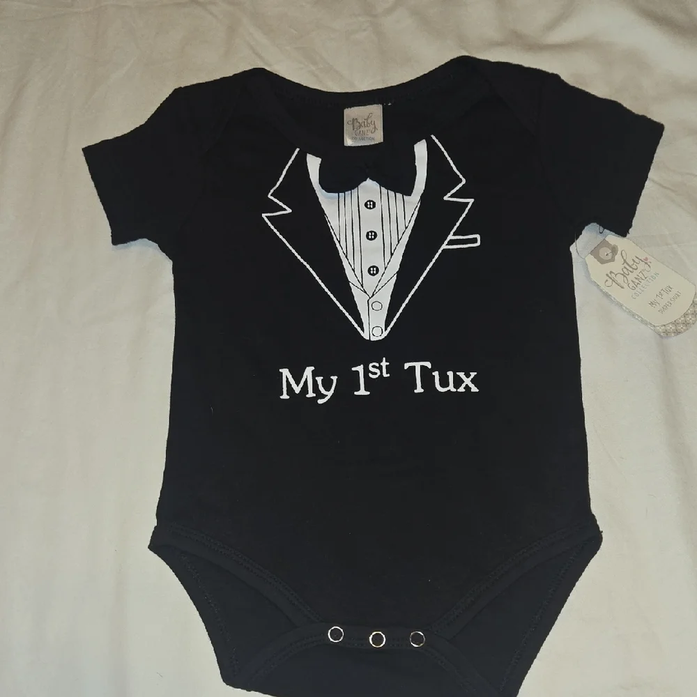 Mud Pie Black Tuxedo Baby Bodysuit